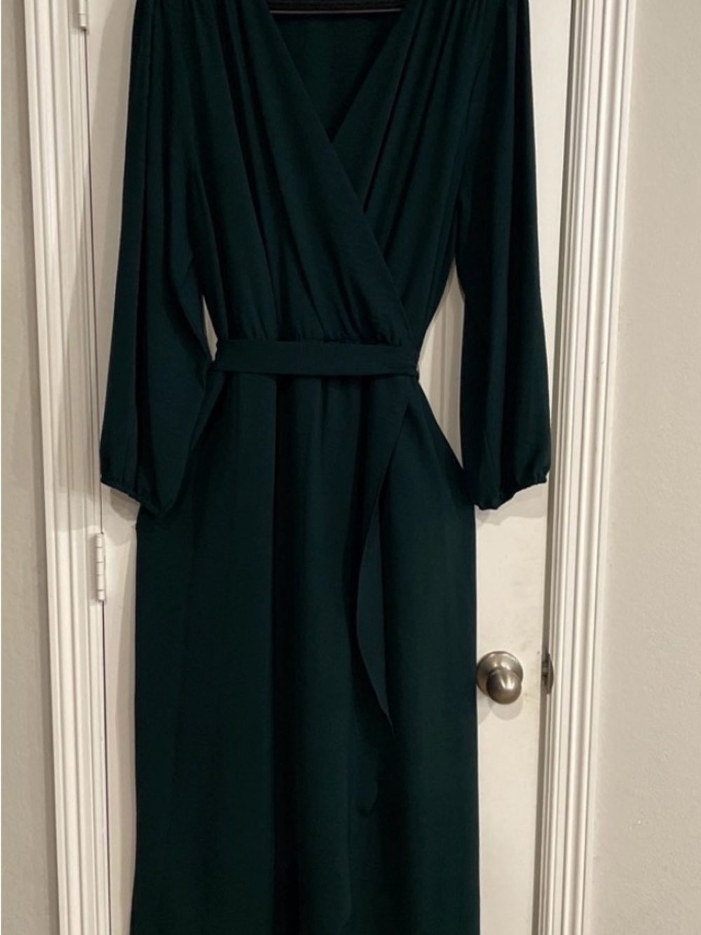 Long Sleeve Wrap Maxi Dress in Dark Green
